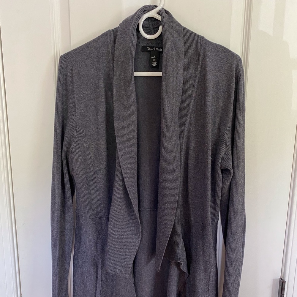 Long Gray White House/Black Market Cardigan